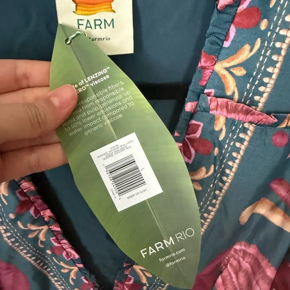 NWT FARM RIO Teal Seashell Tapestry Lenzing™ Ecovero™ Viscose Mini Dress Sz L - Picture 2 of 7